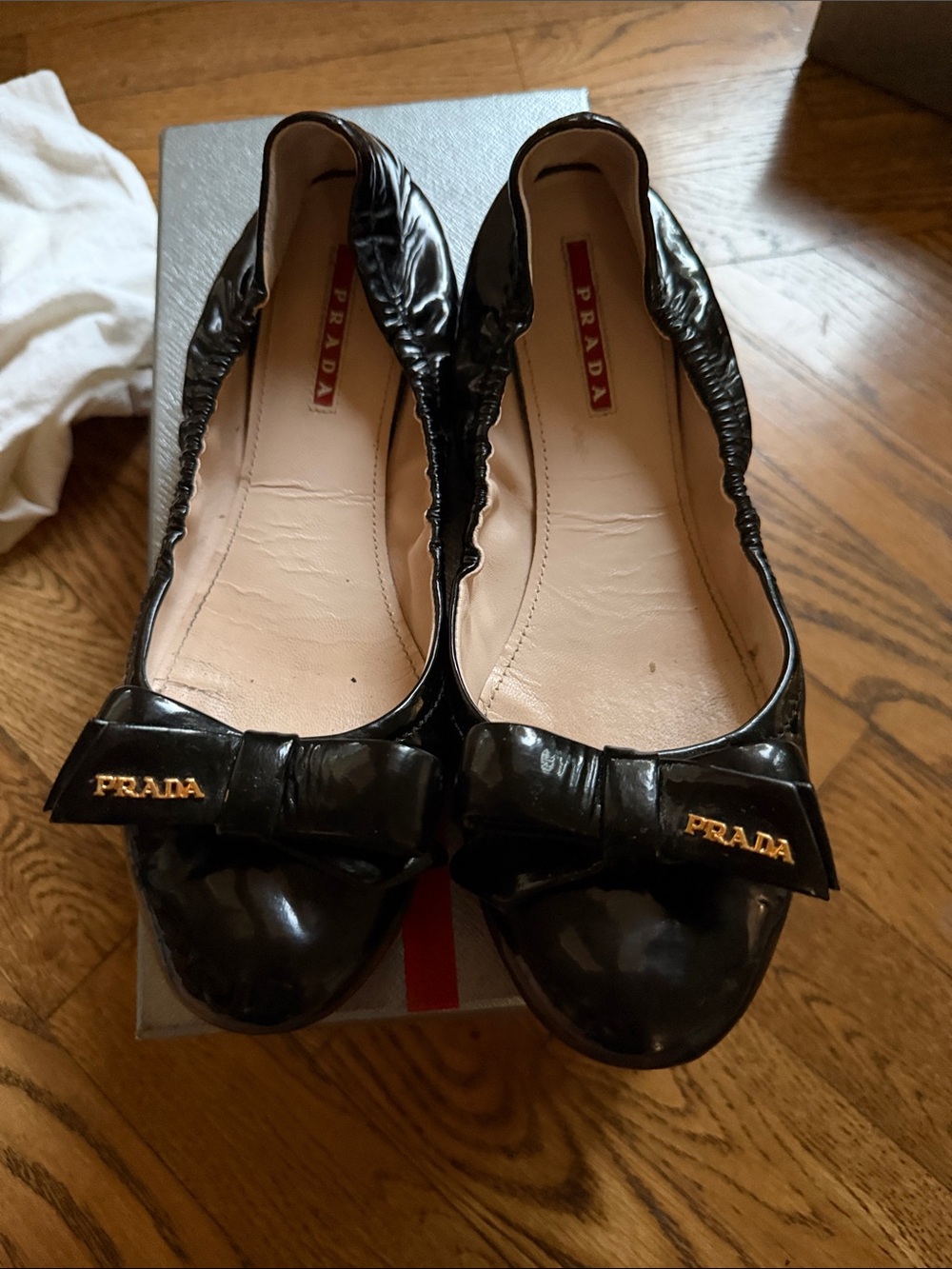 Prada Black Patent Leather Bow Flats